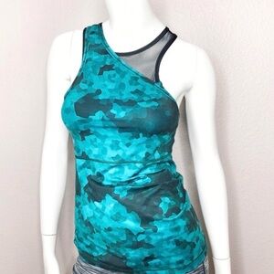 Lululemon Meshed Up Tank Top With Bra Clouded Dreams Cosmic Green Black Size 8